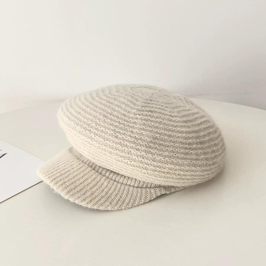 Chapeau Octogonal Tricoté Alpaga Rétro Coréen pour Femmes en Automne et Hiver Chaud Grand Tour de Tête Casquette de Newsboy Béret