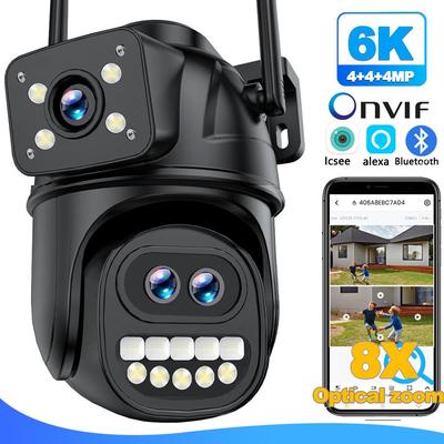 LS VISION Mini telecamera IP 12MP 6K WiFi per esterni Zoom 8X Tripla lente Doppio schermo Telecamera di sicurezza domestica con tracciamento automatico CCTV WiFi Sorveglianza