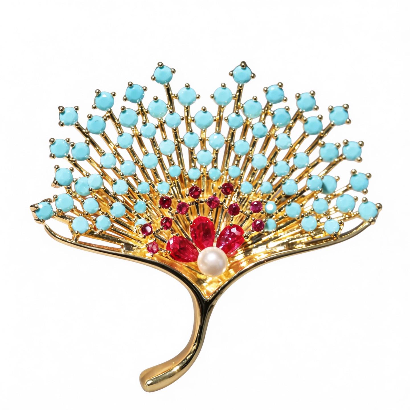 Bo Xin Yun Elegant Zircon Pearl Ginkgo Leaf Brooch
