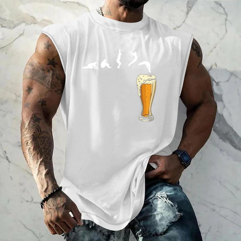 Men Sleeveless Tank Top Loose Fit Casual Streetwear Muscle Shirt with Graphic Print Texture for Sports Vacation Daily Wear