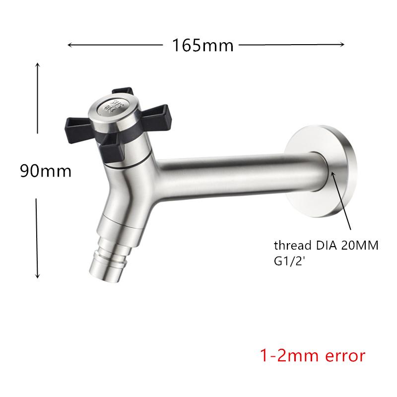 Stainless Steel Brushed Outdoor Garden Washing Machine Tap Sink Faucet G1/2 Threaded Cold Water Taps