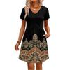 Modisches Damenkleid mit Print, V-Ausschnitt, kurzärmelig, locker, lässig, für den Strandurlaub