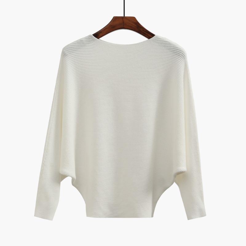 

Loose Casual Fashion Bat Long Sleeve Women Sweater Solid Color Pullover Autumn Winter Knitted Tops Elegant Simple Sweaters Basic Clothing one size белый