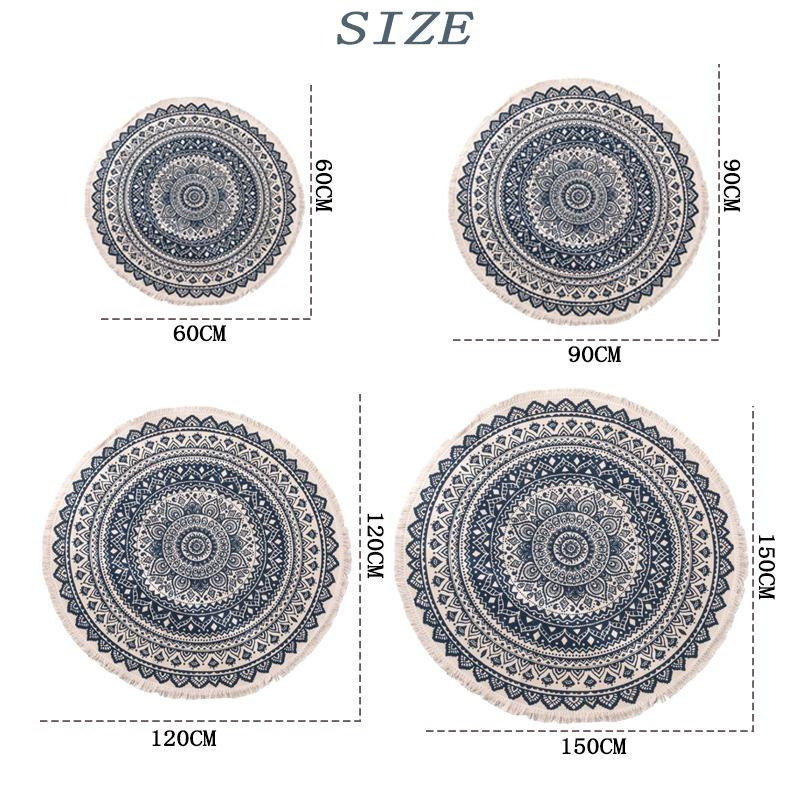 Retro Boho Rund Teppe med Dusk Dør Gulvmatte Bomullslinteppe Home Decor