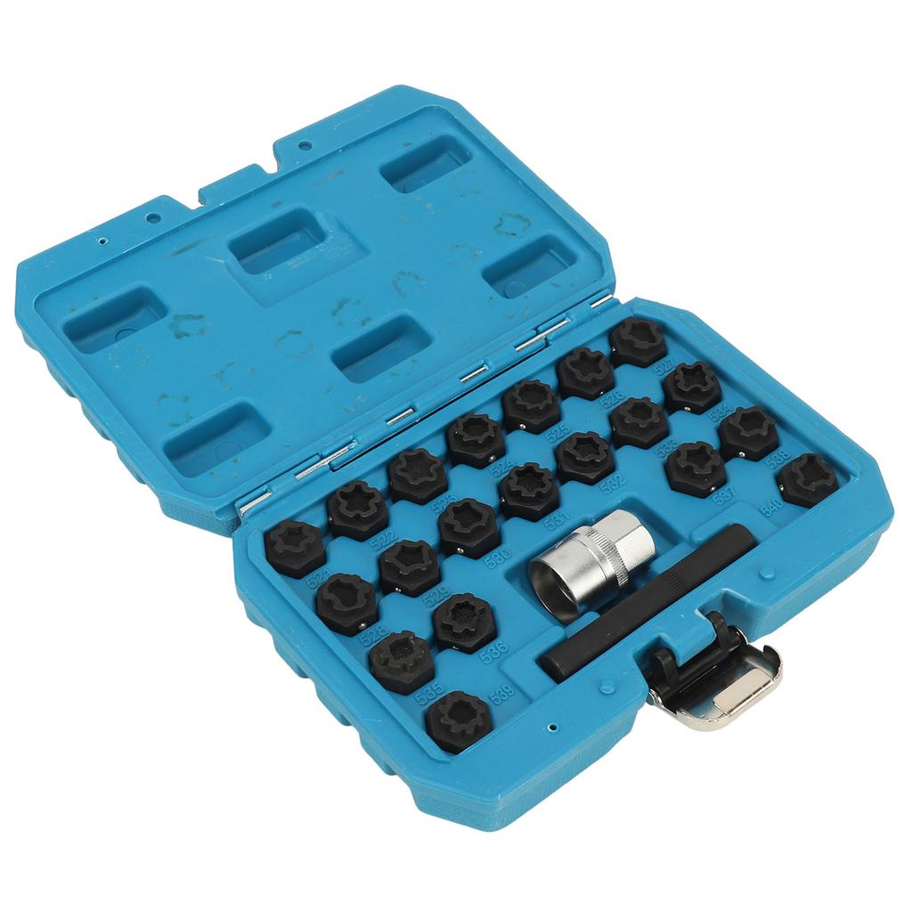 Kit de 22 pièces pour le retrait de clés de blocage de roue Outil antivol pour le retrait d'écrous de roue avec adaptateur de douille de 12 pouces