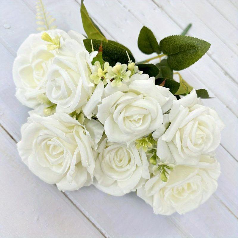 1Pc Plastic 7-Head Rose Green Plant Bouquet, Fake Flower