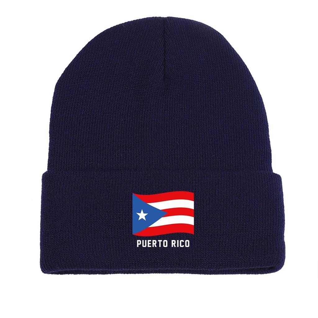 Flag of Puerto Rico Warm Knitted Cap Beanie, Patriotic Skullies Beanies Winter Candy Color Leisure Bobble Hat Knitted Hat Beanie