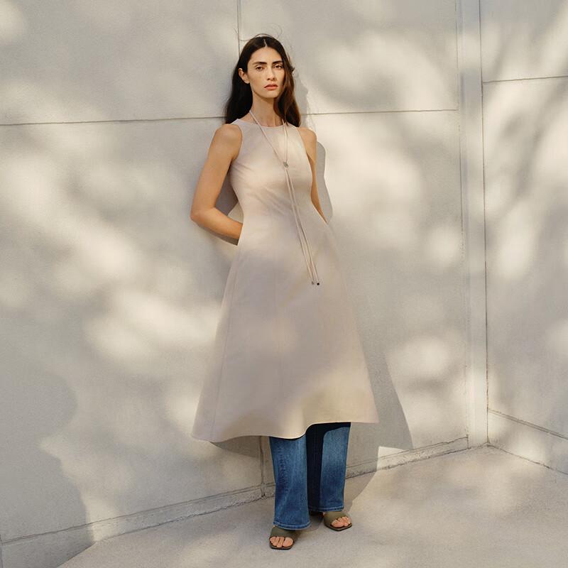 

OVVOVV Women s Spring/Summer Sleeveless A-Line Maxi Dress with Belt L (165/88A)