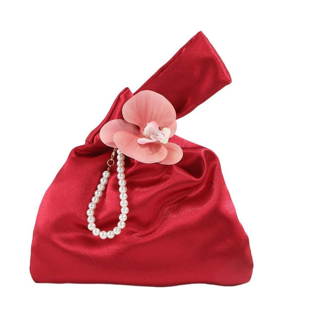 Satinros Handväska Elegant Handväska Hanfu-tillbehör Presentpåse för Godis Brud