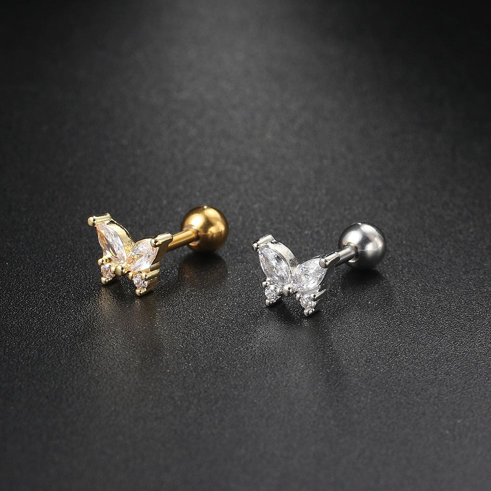 Hot Selling Helix Piercing Insect Skull Earring Women Trend Sliver Gold Color Zircon Tragus Bone Stud Ear Ring Body Chic Jewelry