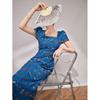 Short Sleeve Dress Women's Summer New Casual Temperament Celebrity Embroidered Square Neck Waist Long Dress