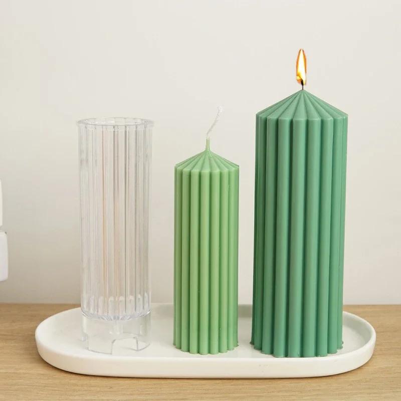 Striped Peaked Cylindrical Plastic Candle Molds DIY Coarse Gear Column Aromatherapy Candles Making Supplies Acrylic Mold Kit