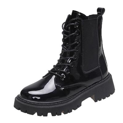 Zimowe Botki Damskie Buty na Platformie Grube Czarne Skórzane Markowe Modne Białe Czarne Buty z Okrągłym Noskiem Buty Kobieta222