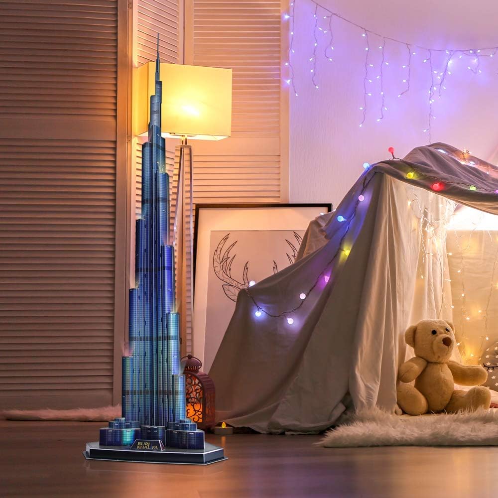 ASSYME Cubic Fan 3D Puzzle Craft Kit, Burj Khalifa (with LEDs), L133h, No Glue or Tools Required
