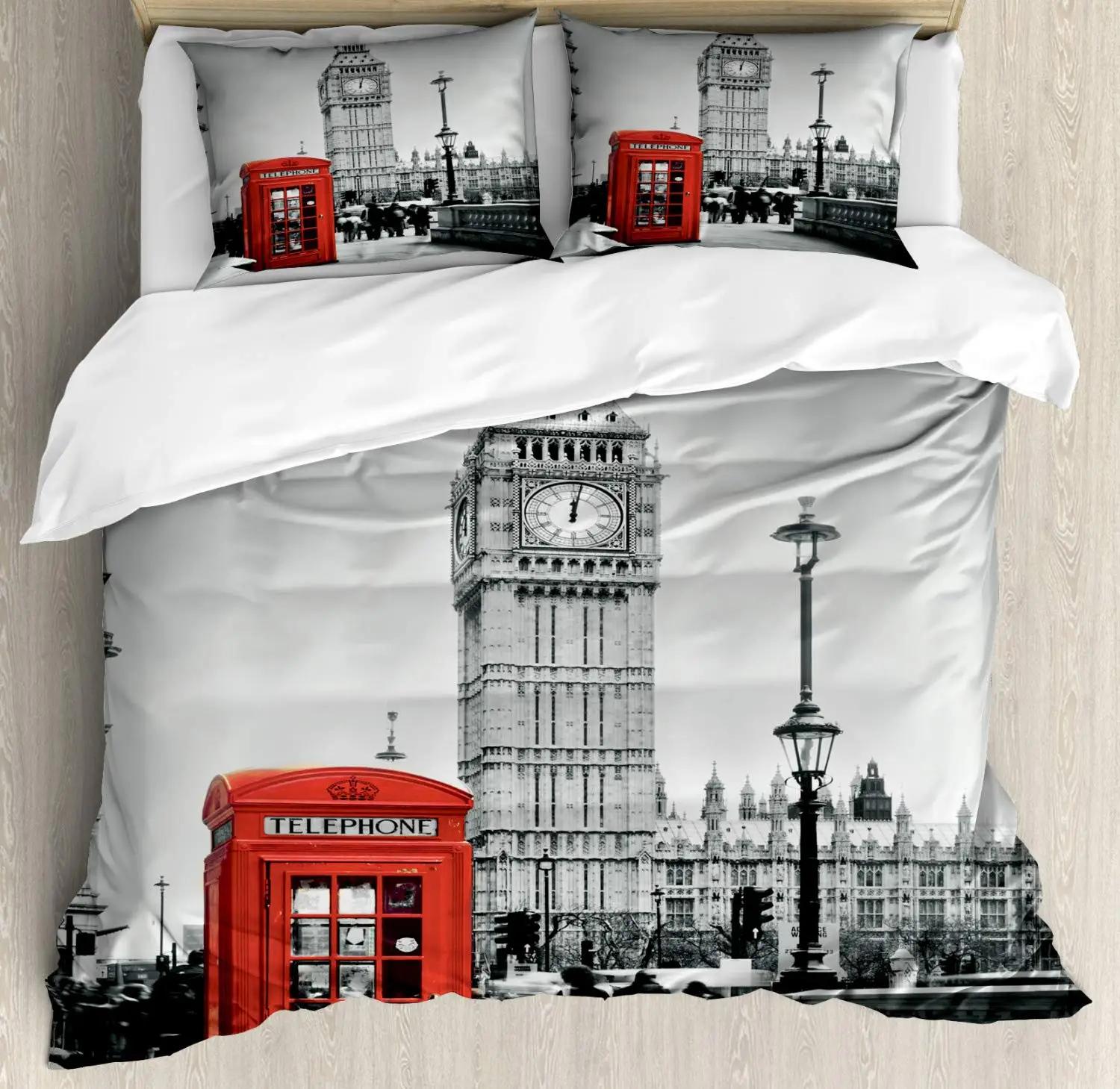 

Comforter London S Clocks Trams Bridges Bedding Set London London Telephone Booth In The Street Traditional Local Cultural Comforter (quilt)-EU Single(135*200cm)3pcs