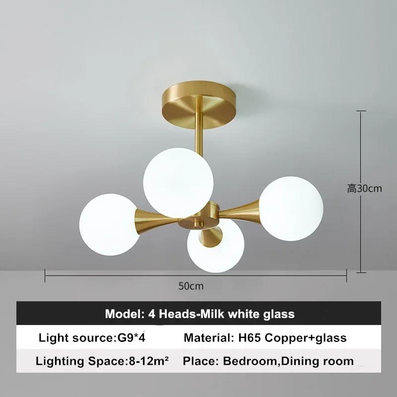 Modern luxury LED chandelier kitchen bedroom dining room copper glass ball Nordic creative home ceiling chandelier home lighting