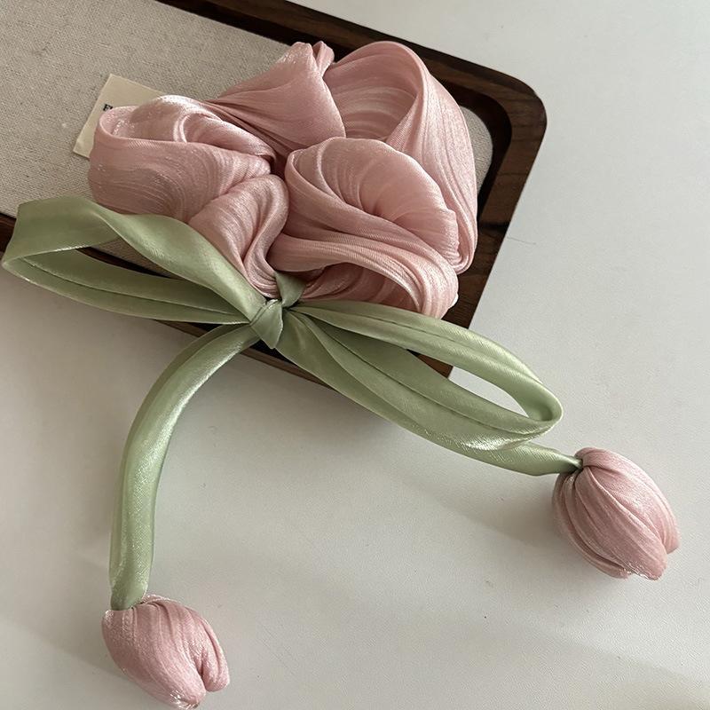 Fashion Sweet Tulip Ribbon Hair Ring For Women Girls Cute Elegant Bowknot Hair Clip Exquisite Tassels Hair Accessories Gifts