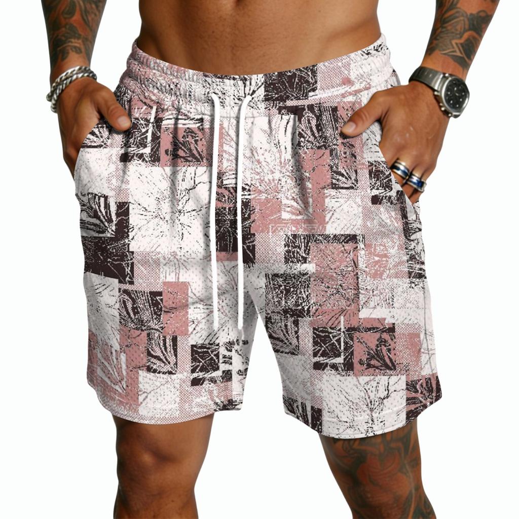 Herren Kordelzug Taille Lässig Karomuster Leicht Schnelltrocknend Shorts Fünf Zoll Lockerer Schnitt Atmungsaktiv Sommerbekleidung