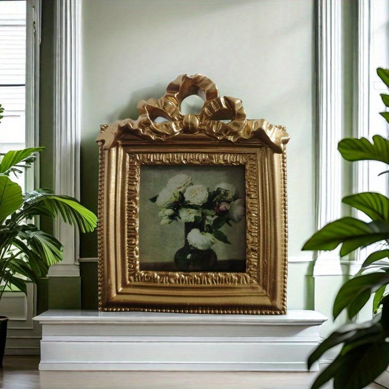 European Style Retro Carved Floral Resin Photo Frame Gold Color Square Design for Desktop Display and Wall Hanging Home Decor