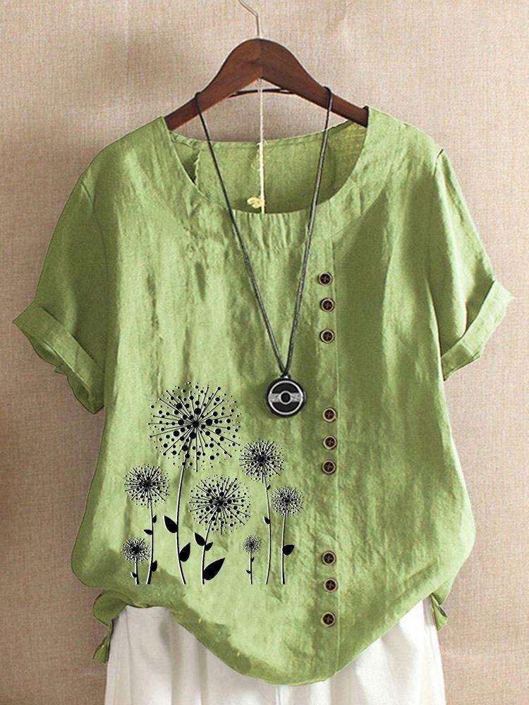 2024 Spring Summer Women Printed Loose Fit Pullover Shirt Large Size