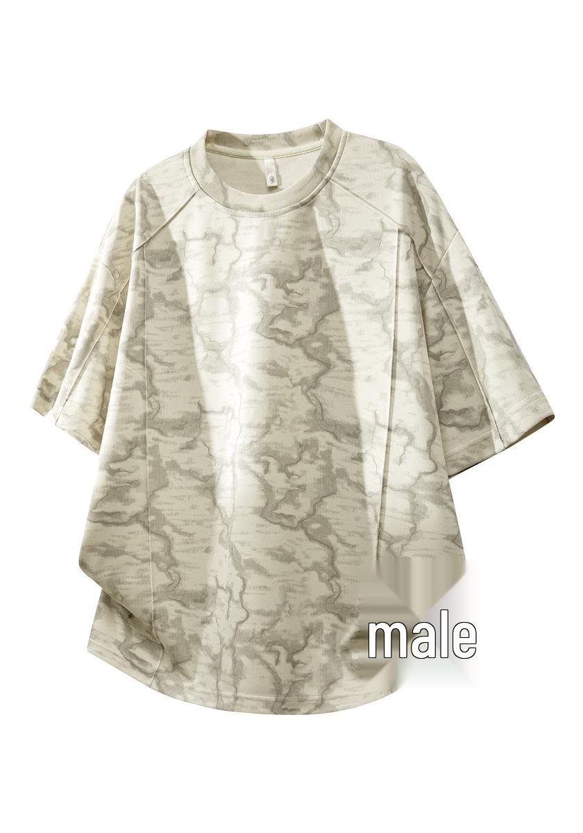 

Camouflage Patchwork Multi-Floral Loose Short Sleeve T-Shirt - Light Gray, Black & Apricot 4XL абрикосовый