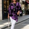 Women Tops Three-Quarter Sleeve Round Neck Abstract Print Tee Tops Loose