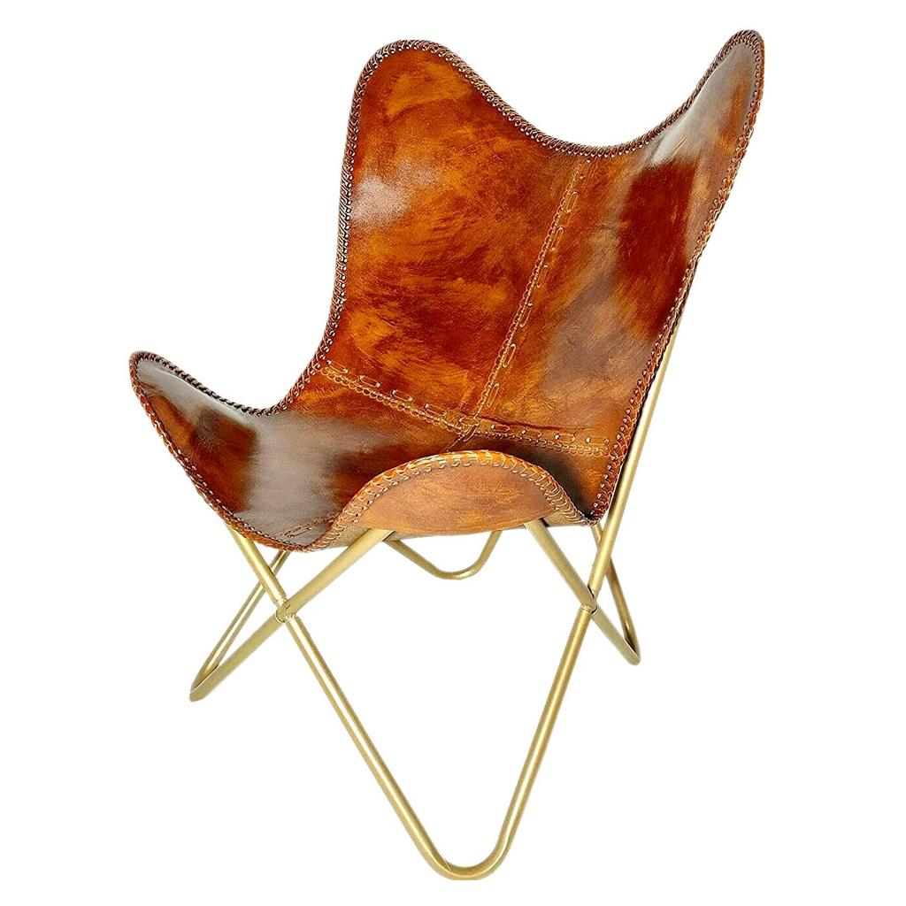 Indian handicrafted tan Leather Vintage Butterfly Chair Folding chair\seat