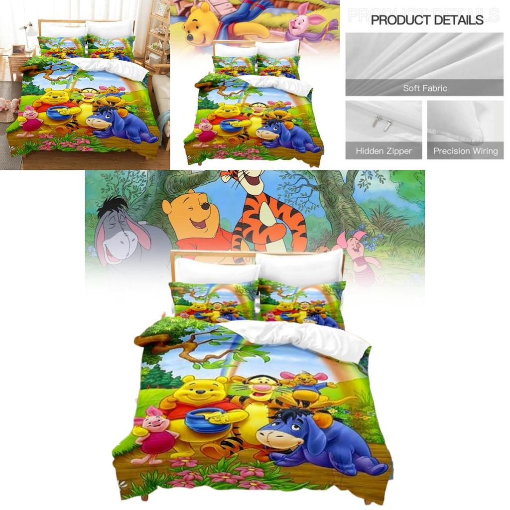Winnie The Pooh Pattern Threepiece Bedding Set With Active Dyeing Technology For Bedroom Use