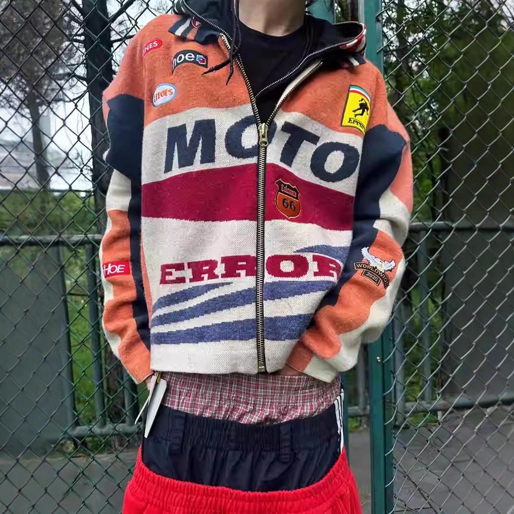 Heavyweight Men's Biker Racing Knit Cardigan Jacket