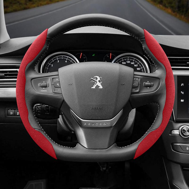 bpzsw1 Suitable for Peugeot Anti-Slip Buckle Segmented Suede Steering Wheel Cover Suitable for 206 208 3008 308 207 307 2008 508 5008 407 107 Partner