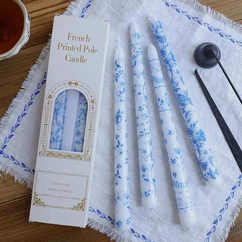 Printed Long Pole Candles European Romantic Candles Dinner Wedding Holiday Family Cross Border Smoke Free Candle Home Decorative