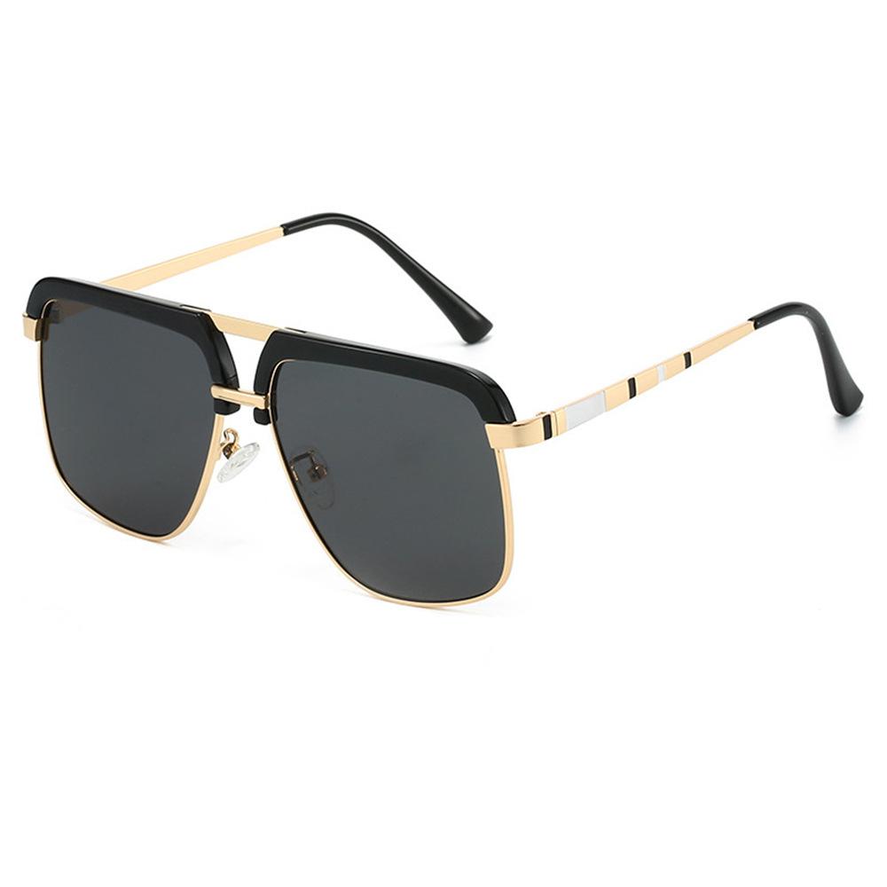 New fashionable retro double beam large frame sunglasses ins personalized casual versatile street shot anti-ultraviolet sunglasses tide
