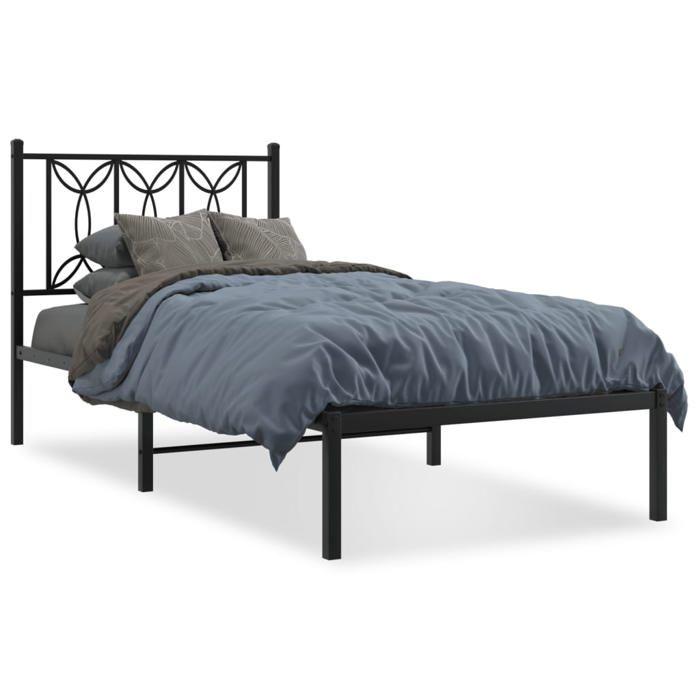 VidaXL Cadre de lit métal avec tête de lit noir 90x190 cm, lit simple, meuble de chambre à coucher, lit d'invité, lit, cadre 376120