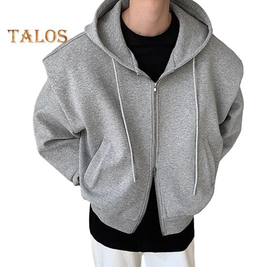 

Мужская толстовка с капюшоном, завязками на шнурке, длинными рукавами, застежкой-молнией, спортивное пальто с карманами, однотонная свободная посадка, повседневная верхняя одежда XXL светло-серый