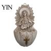 Distressed Finish Art Sacred Heart of Mary Holy Water Font, Vintage Resin Sculpture Basin Wall Hanging, Catholic Religious Decor Ornament for
