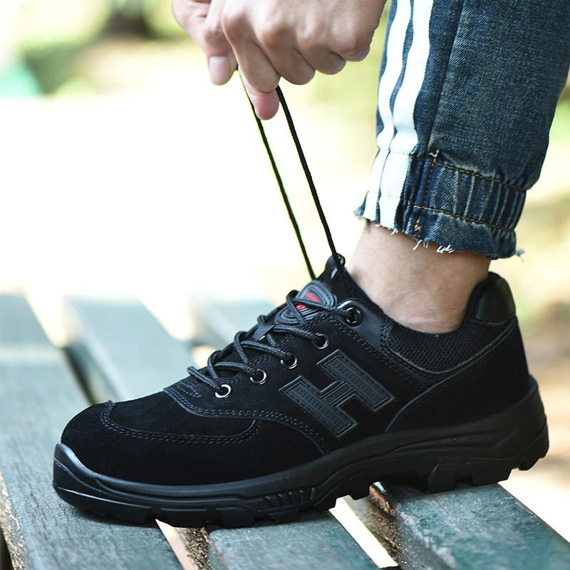 

Рабочая обувь мужская кожаная обувь летняя дышащая, дезодорирующая, износостойкая, ударопрочная, с защитой от прокола стальным подноском, безопасная рабочая обувь 619 black four seasons; 46