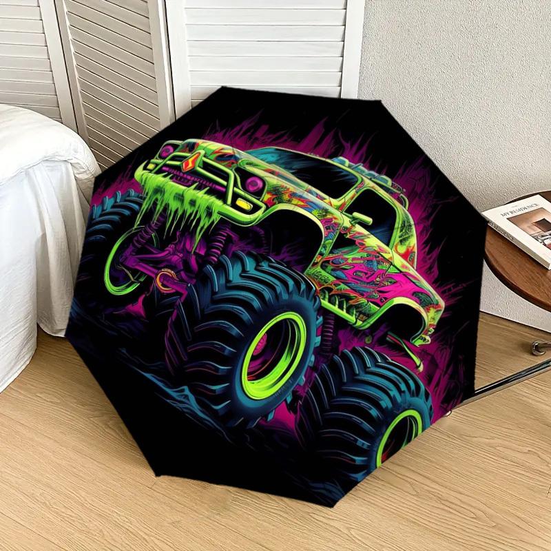 1 Stück Monster Truck Neon Kunstwerk Regenschirm mit Kunststoffgriff, Geeignet für alle Jahreszeiten Zuhause Reisen Outdoor RegenschirmDD628
