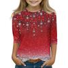 Christmas Day Print Tops For Youth Girls 4-11 Years Round Neck 3/4 Sleeves T-Shirts Trendy Tops Outfit Tees