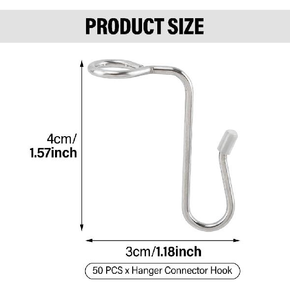 50 Pcs Stainless Steel + Silicone Hanger Connector Hooks, Space Saving Clothes Hanger Extender Hooks
