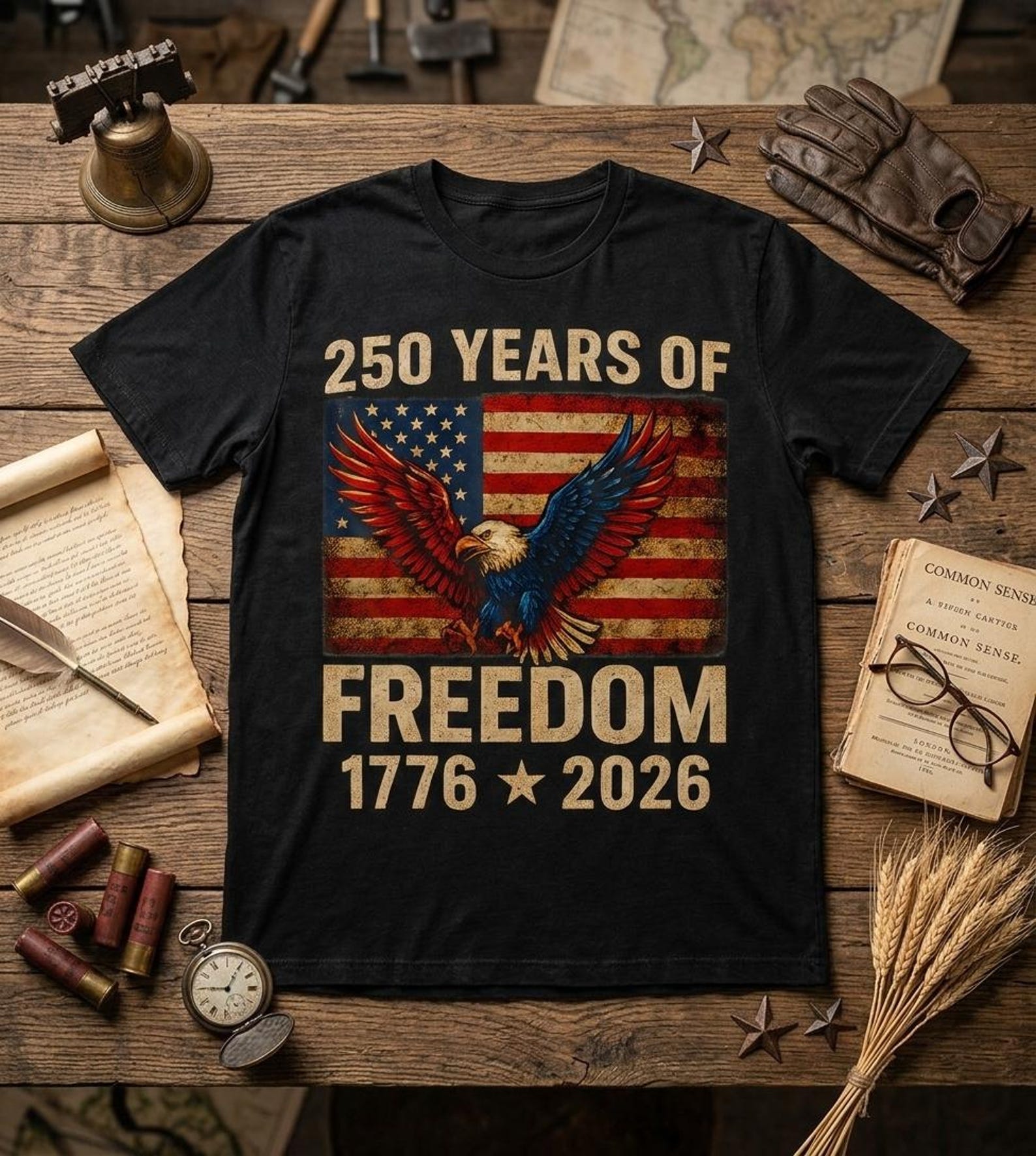 250 Years American Flag Anniversary Usa 250Th Birthday Shirt L