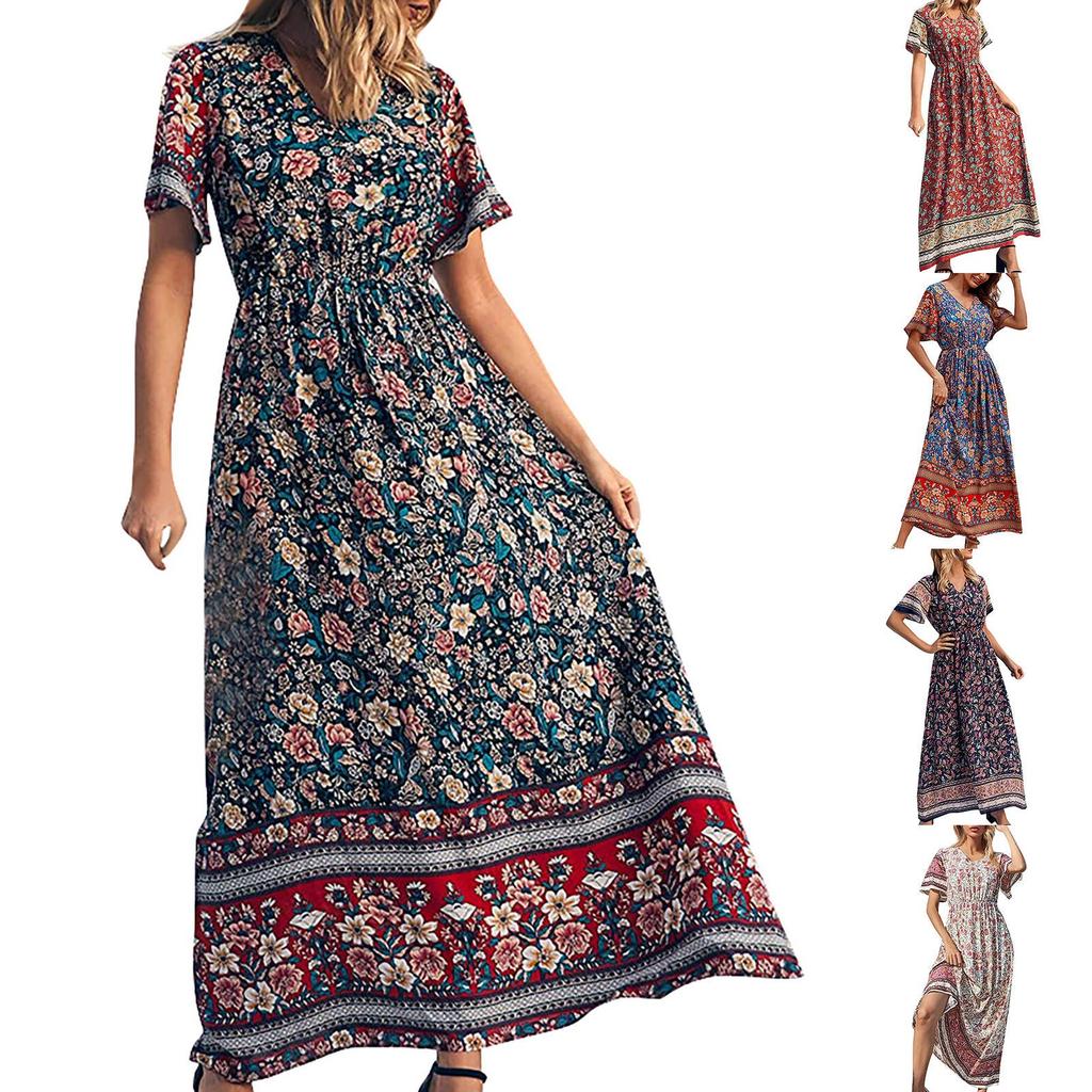 Ladies Fashion Casual Ethnic Bohemian Printed Vacation Beach Dress Long Skirt