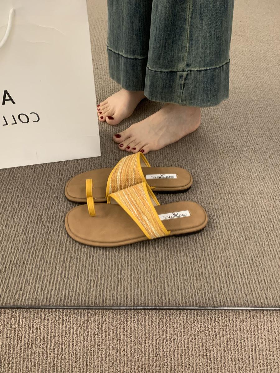 

Fashion Hot Sellingm 2025 new Women s Flat Toe-Sling Sandals Design Sensation Beach Casual Slip-On Slipper Style Polyester Lining Rubber 40 жёлтый
