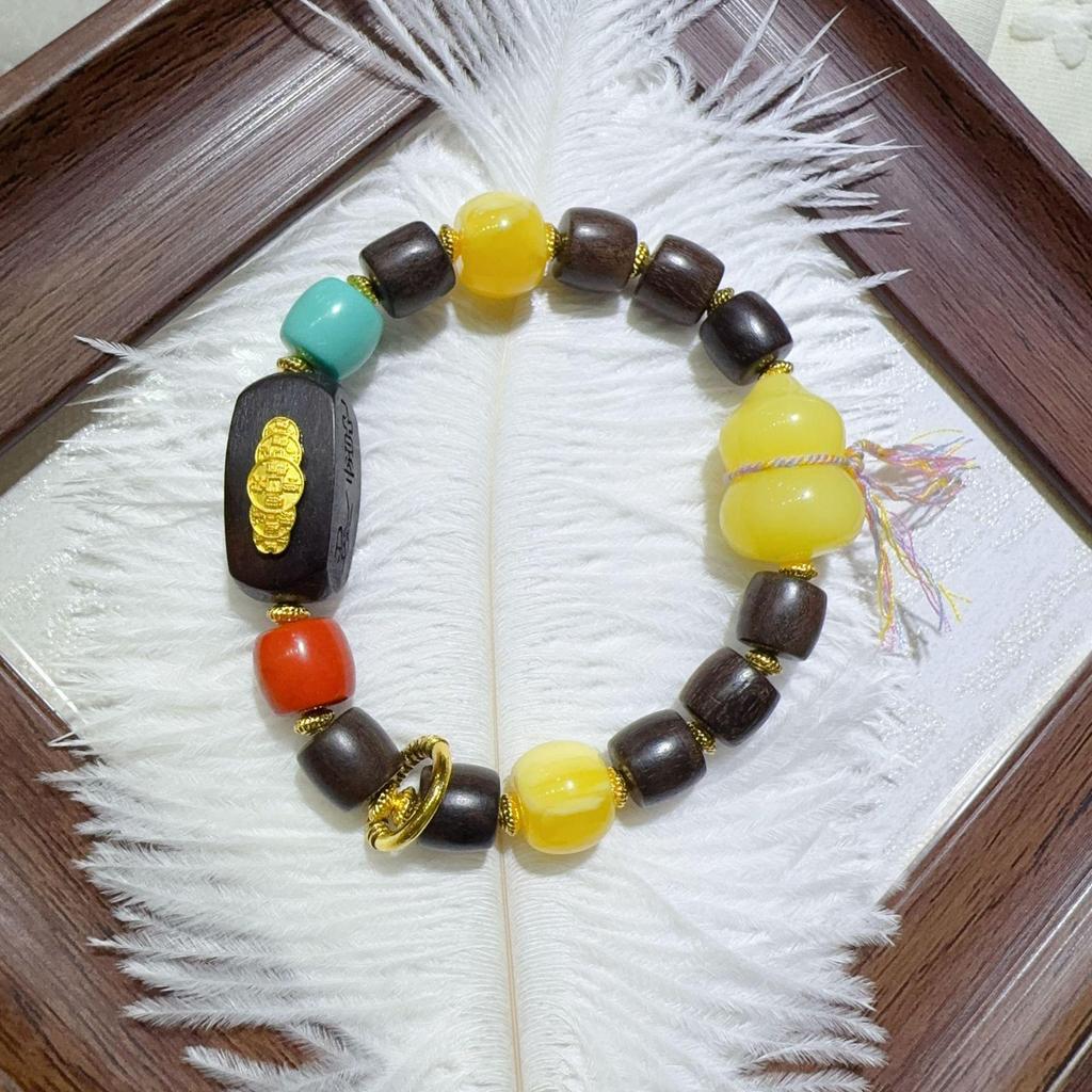 Original Chinese Agarwood Multi-Treasure Bracelet for Women - Natural Wood Beads, Retro High-End Style