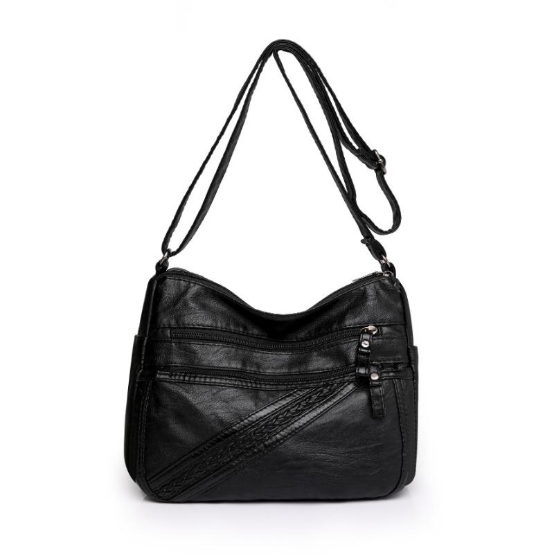 Single Shoulder Mother Bag New Simple Washed Leather Soft Leather Medium Women's Bag Messenger Bag Large Capacity Women's Bag