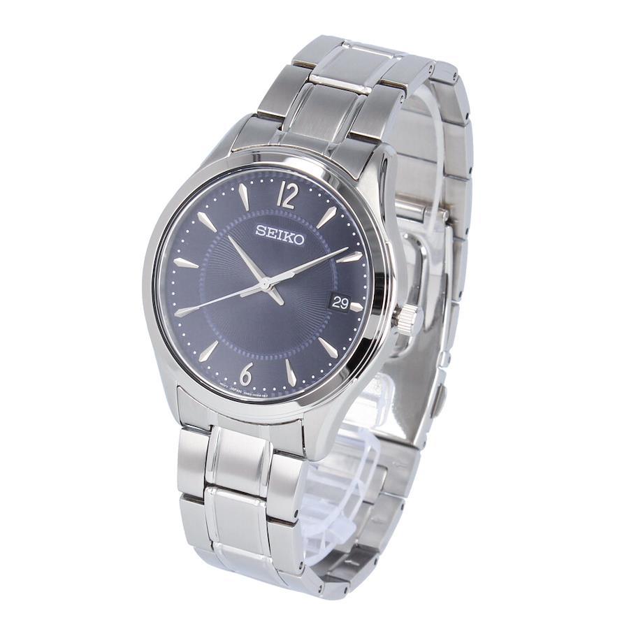 SEIKO SUR419P1 SUR419P Quartz Essential Date Calendar Blue Navy Silver Stainless Wrist Watch