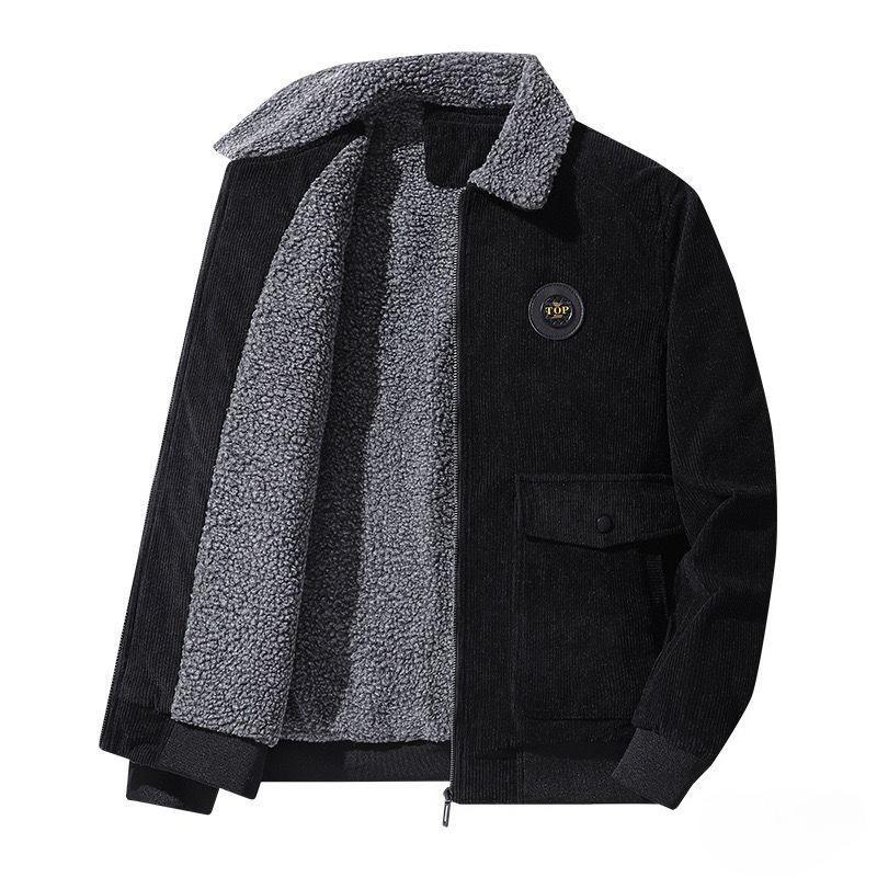 Autumn/Winter Men's Corduroy Lambskin Jacket, Loose, Thickened, Casual Lapel Men's Coat