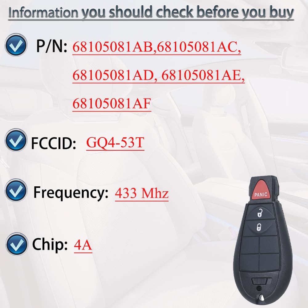 Key Fob Fobik Style Keyless Entry Fits for Jeep Cherokee 2014 2015 2016 2017 2018   Remote Control Key Replacement GQ4-53T (4A Chip) 68105081 3