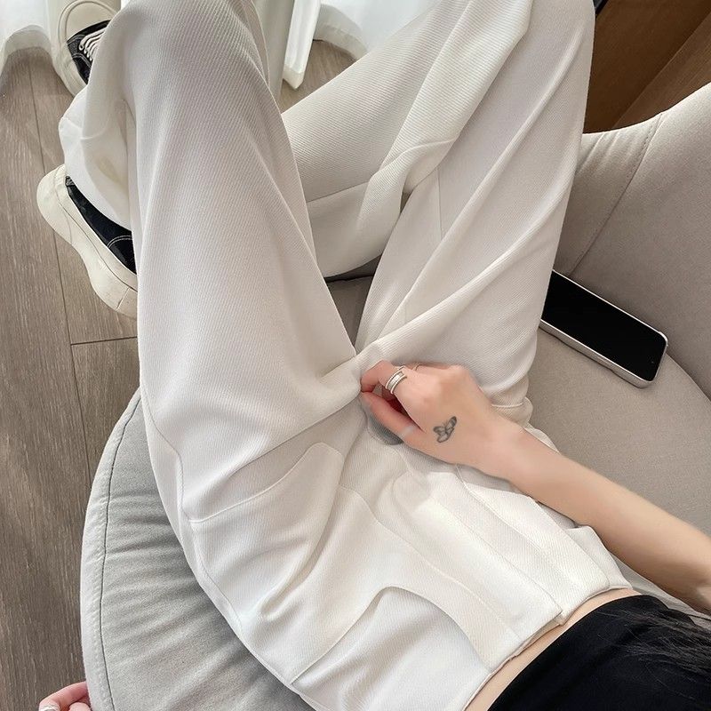 Beige Gray Narrow Wide Leg Pants Women's Summer Thin High Waist Drape Slimming High-End Straight Floor Length Pants