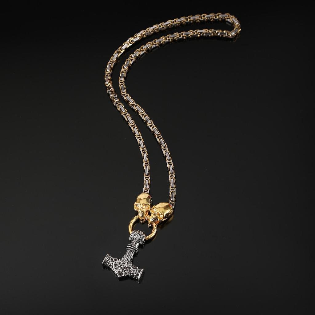 Viking Skull Hammer Pendant Necklace - Retro Punk Jewelry