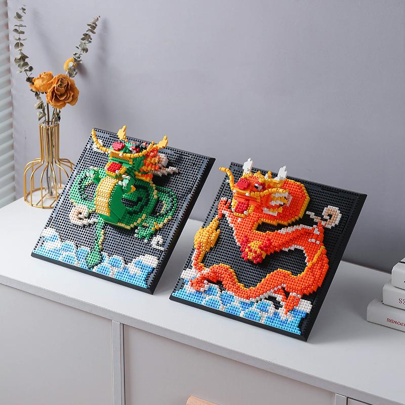 3D Animal Building Blocks Elephant Tiger Chinese Dragon Diy Murals Decoration Ornaments Bricks Tiger Puzzle Toys Base Kids Adult
